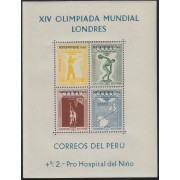 Perú Hojita block 2 1956 XIV Olimpiada Mundial Londres Melbourne Basketball  MNH