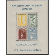 Perú Hojita block 2 1956 XIV Olimpiada Mundial Londres MH