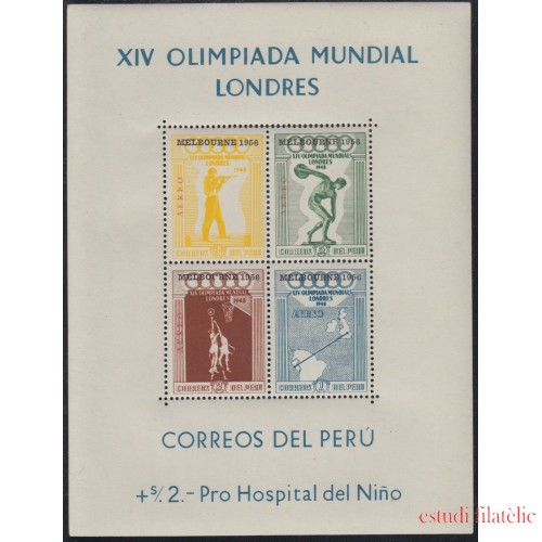 Perú Hojita block 2 1956 XIV Olimpiada Mundial Londres MH