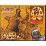 Perú Hojita block 40 2007 Animales prehistóricos fauna Fósiles Megatherium MNH