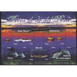 Perú Hojita block 46 2008 Peces del Río de Perú fish Peje Torre Palometa Paco Bocón Sábalo MNH Perú Hojita block 46 2008 Peces del Río de Perú fish Peje Torre Palometa Paco Bocón Sábalo MNH