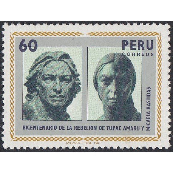 Perú 694 1981 Bicentenario de la Rebelión de Tupac Amaru y Micaela Bastidas MNH Perú 694 1981 Bicentenario de la Rebelión de Tupac Amaru y Micaela Bastidas MNH
