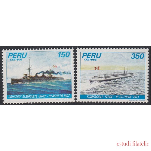 Perú 750/51 1983 Marina Nacional Crucero y Sumergible barco boat MNH