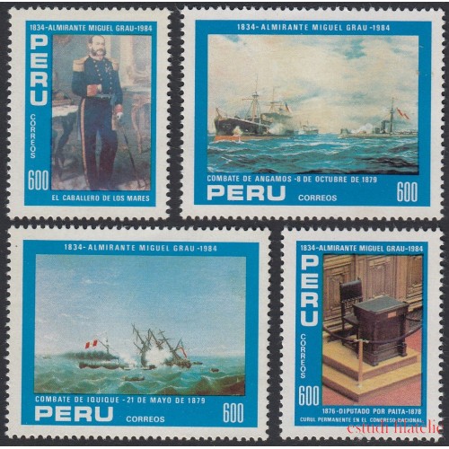 Perú 784/87 1984 Homenaje al Almirante Miguel Grau barco ship MNH