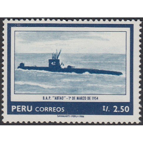 Perú 834 1986 75 Aniversario de las Fuerzas Marinas Sumergible barco ship Abtao MH Perú 834 1986 75 Aniversario de las Fuerzas Marinas Sumergible barco ship Abtao MH
