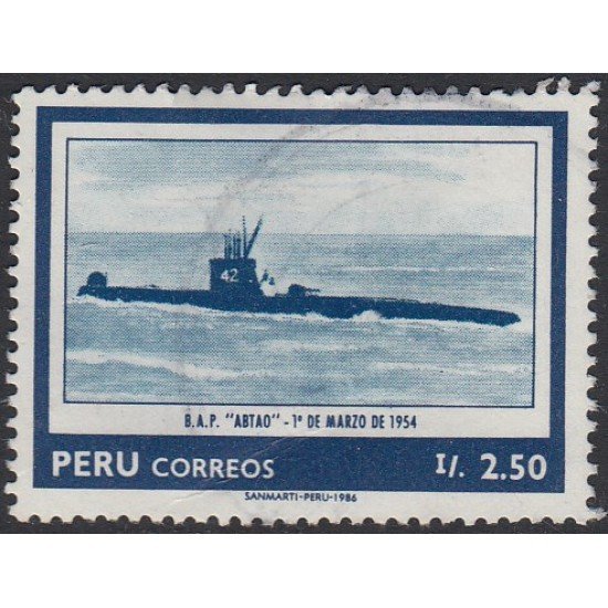 Perú 834 1986 75 Aniversario de las Fuerzas Marinas Sumergible barco ship ABTAO Usado Perú 834 1986 75 Aniversario de las Fuerzas Marinas Sumergible barco ship ABTAO Usado