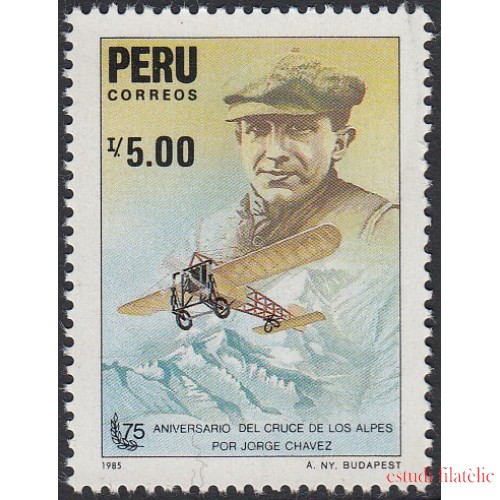 Perú 840 1986 75 Aniversario del Cruce de los Alpes por Jorge Chávez Avión  MNH