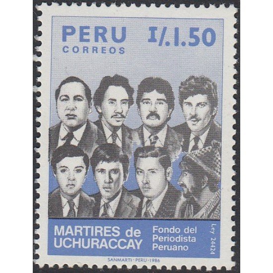 Perú 842 1986 Mártires de Uchuraccay Fondo del periodista Peruano MNH Perú 842 1986 Mártires de Uchuraccay Fondo del periodista Peruano MNH