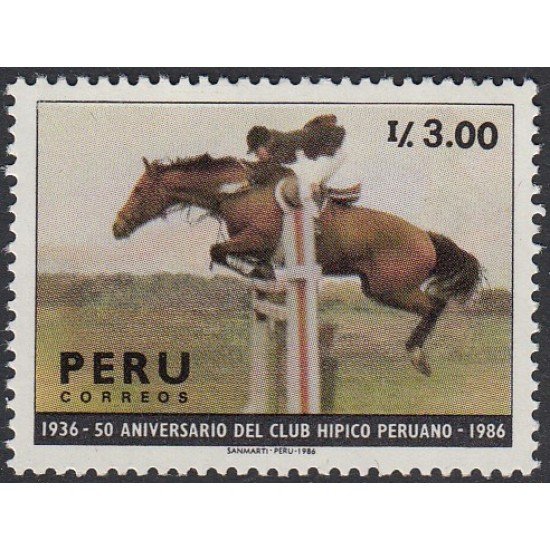 Perú 857 1987 50 Aniversario del club Hípico Peruano caballo horse MNH Perú 857 1987 50 Aniversario del club Hípico Peruano caballo horse MNH