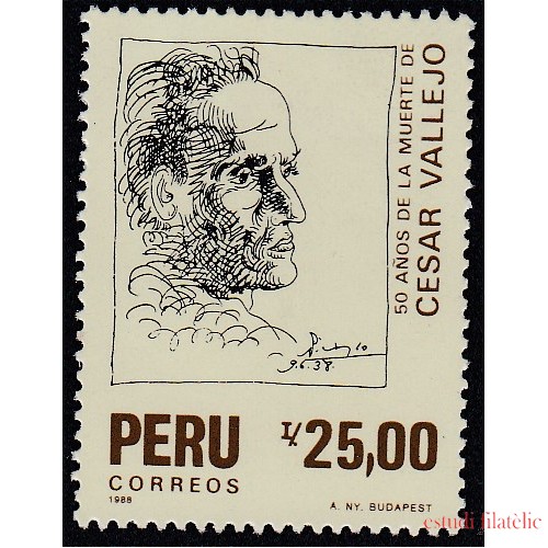Perú 882 1988 50 Años de la muerte de César Vallejo MNH