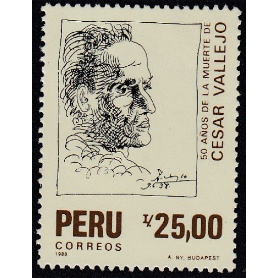 Perú 882 1988 50 Años de la muerte de César Vallejo MNH Perú 882 1988 50 Años de la muerte de César Vallejo MNH