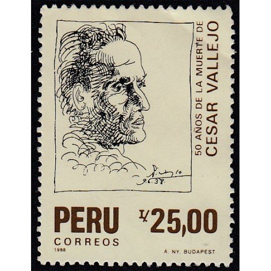 Perú 882 1988 50 Años de la muerte de César Vallejo Usado Perú 882 1988 50 Años de la muerte de César Vallejo Usado