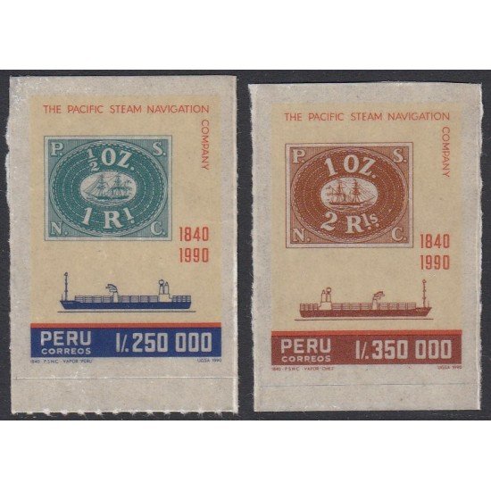 Perú 942/43 1990 Compañía de Navegación de vapores del Pacífico barco ship