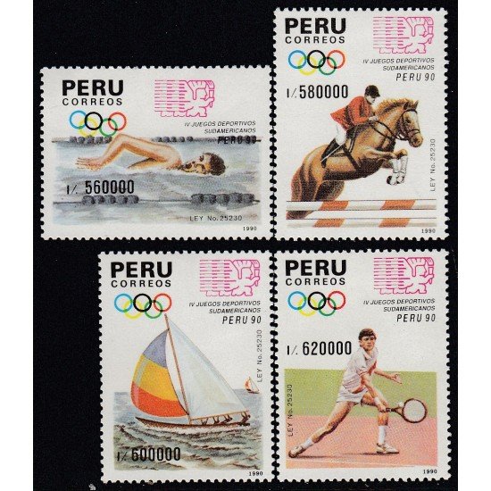 Perú 945/48 1991 IV Juegos Deportivos SudamericanosTennis horse MNH Perú 945/48 1991 IV Juegos Deportivos SudamericanosTennis horse MNH