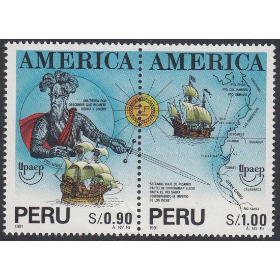 Perú 991/92 1991 América Pizarro UPAEP MNH Perú 991/92 1991 América Pizarro UPAEP MNH
