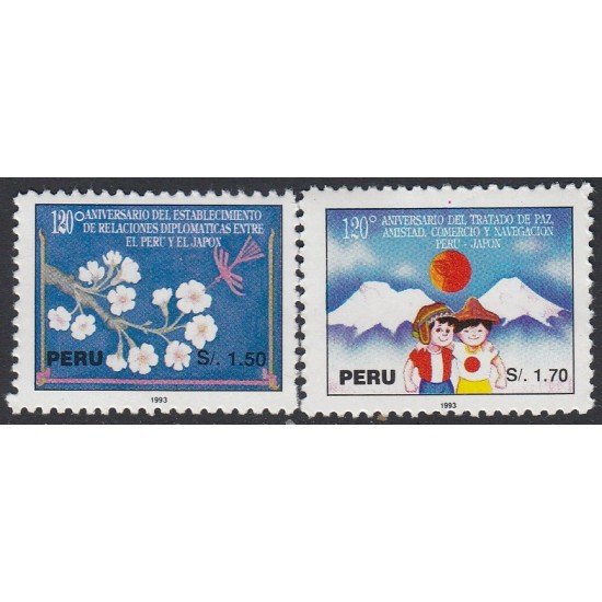 Perú 995/96 1993 120 Aniversario del tratado de paz Perú Japón MNH Perú 995/96 1993 120 Aniversario del tratado de paz Perú Japón MNH