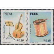 Perú 1035/36A 1995 Violonchelo y Atril Instrumentos Musicales music MNH