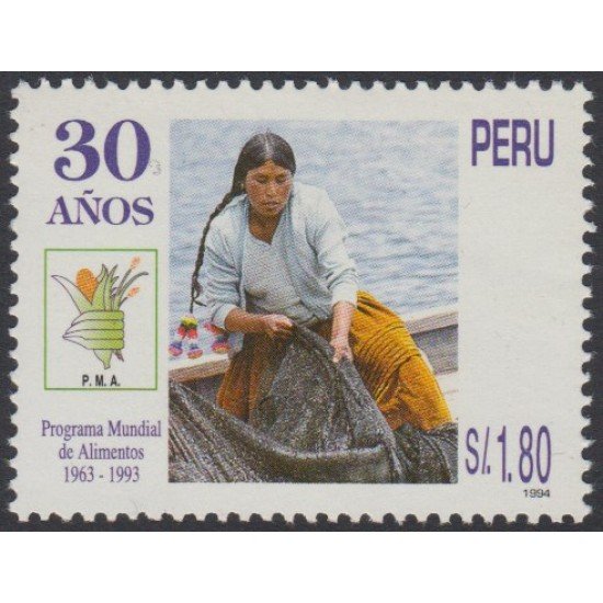 Perú 1043 1995 30 Aniversario del programa mundial de alimentación MNH Perú 1043 1995 30 Aniversario del programa mundial de alimentación MNH