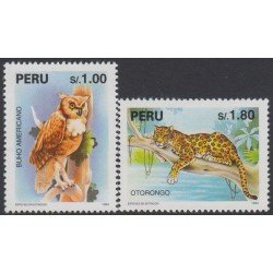 Perú 1047/48 1995 Especies en extinción fauna buho otorongo MNH Perú 1047/48 1995 Especies en extinción fauna buho otorongo MNH
