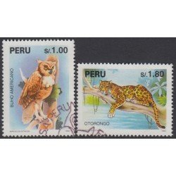 Perú 1047/48 1995 Especies en extinciónfauna buho otorongo Usado Perú 1047/48 1995 Especies en extinciónfauna buho otorongo Usado