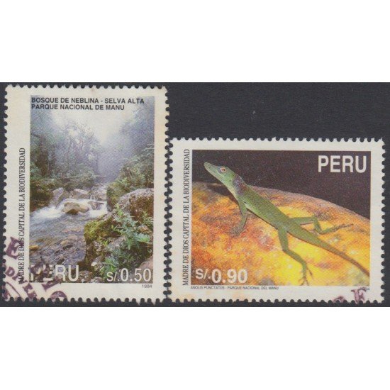 Perú 1067/68 1995 Parque Nacional de Manu fauna Anolis Punctatus Usado Perú 1067/68 1995 Parque Nacional de Manu fauna Anolis Punctatus Usado