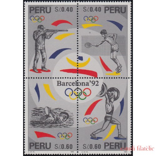 Perú 1079/82 1996 Barcelona 92 Juegos Olímpicos Tennis Natation  MNH