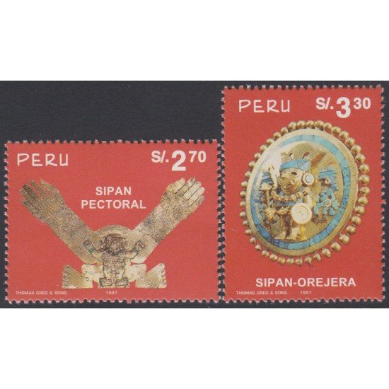 Perú 1102/03 1997 Objetos ornamentales de la tumba del señor de Sipan MNH Perú 1102/03 1997 Objetos ornamentales de la tumba del señor de Sipan MNH