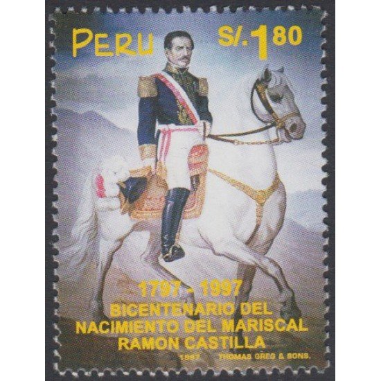 Perú 1113 1997 Bicentenario nacimiento del mariscal Ramón Castilla horse MNH Perú 1113 1997 Bicentenario nacimiento del mariscal Ramón Castilla horse MNH