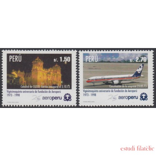 Perú 1127/28 1998 25 Aniversario Fundación de la Compañía aérea Aeroperu avión  MNH
