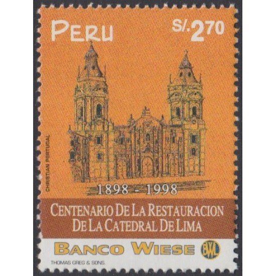 Perú 1129 1998 Centenario de la restauración de la Catedral de Lima MNH Perú 1129 1998 Centenario de la restauración de la Catedral de Lima MNH