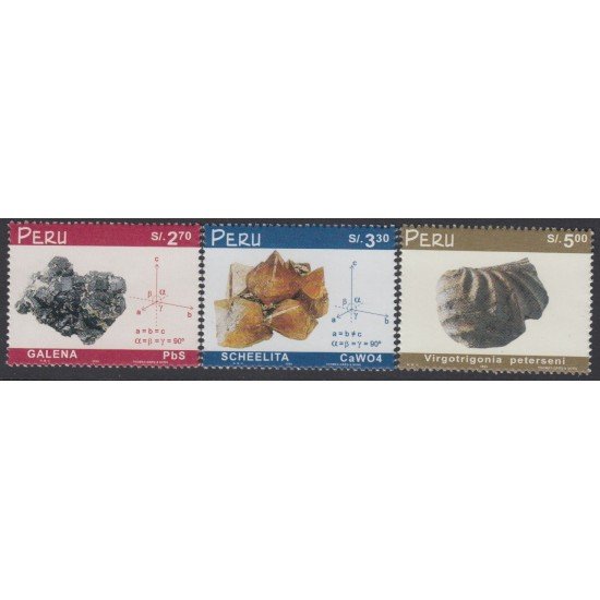 Perú 1192/94 1999 Minerales y fósiles MNH Perú 1192/94 1999 Minerales y fósiles MNH