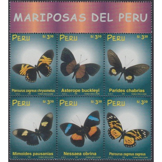 Perú 1203/08 1999 Mariposas del Perú butterfly fauna MNH Perú 1203/08 1999 Mariposas del Perú butterfly fauna MNH