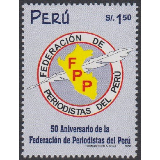 Perú 1254 2000 50 Aniversario de Asociación de periodistas del Perú MNH Perú 1254 2000 50 Aniversario de Asociación de periodistas del Perú MNH