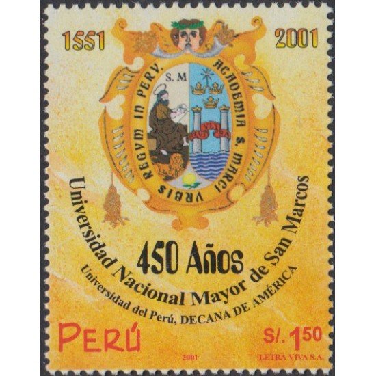 Perú 1275 2001 450 Universidad Ncional Mayor de San Marcos MNH Perú 1275 2001 450 Universidad Ncional Mayor de San Marcos MNH