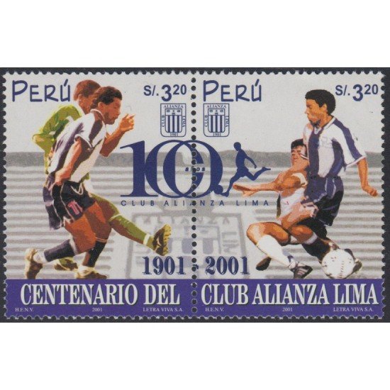 Perú 1276/77 2001 Centenario del club alianza Lima fútbol football MNH Perú 1276/77 2001 Centenario del club alianza Lima fútbol football MNH