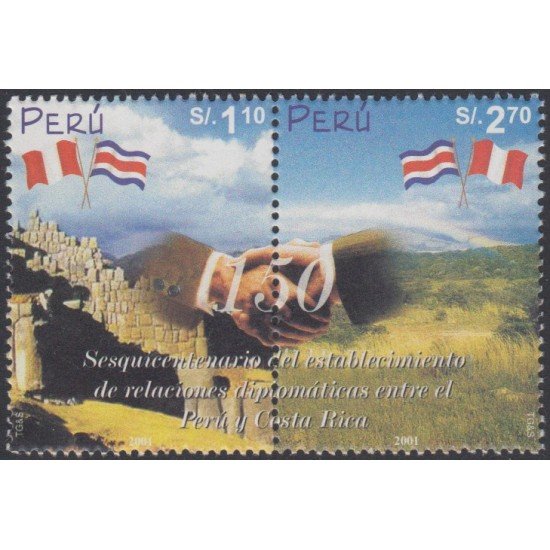 Perú 1285/86 2002 150 Años de relaciones diplomáticas entre Perú-Costa Rica MNH Perú 1285/86 2002 150 Años de relaciones diplomáticas entre Perú-Costa Rica MNH
