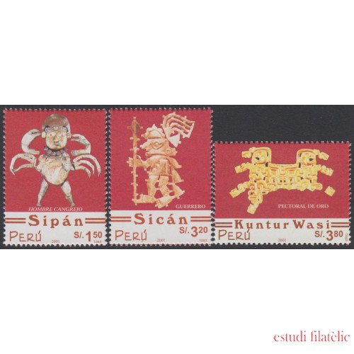 Perú 1327/29 2002 Sipan Arqueología Hombre Cangrejo Guerrero Pectoral de Oro MNH