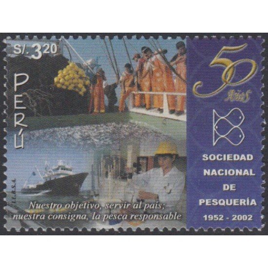 Perú 1334 2002 50 Años Sociedad Nacional de pesquería barco ship MNH