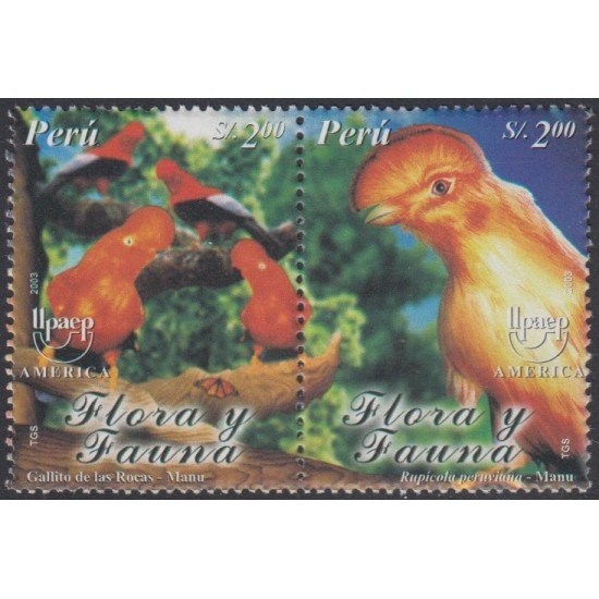 Perú 1347/48 2003 Flora y Fauna Gallito de las rocas Rupícola peruana MNH
