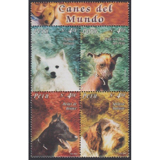 Perú 1420/23 2004 Perros del mundo dogs fauna MNH Perú 1420/23 2004 Perros del mundo dogs fauna MNH