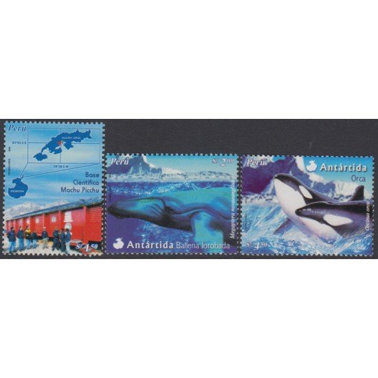 Perú 1458/60 2004 Fauna Antártida Base científica Machu Picchu Ballena 2004 MNH Perú 1458/60 2004 Fauna Antártida Base científica Machu Picchu Ballena 2004 MNH