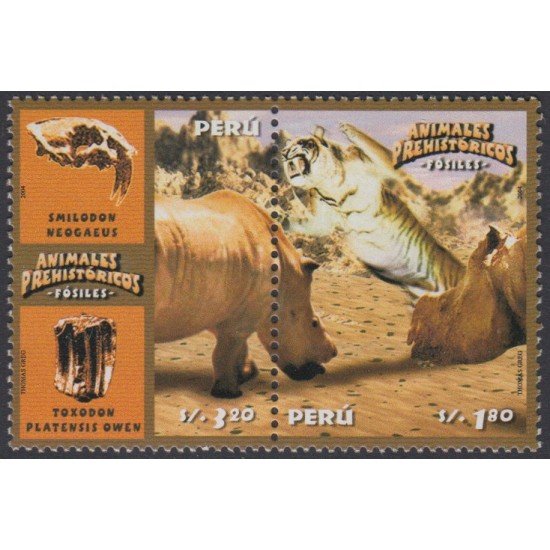 Perú 1464/65 2004 Animales prehistóricos fósiles fauna tigre tiger MNH Perú 1464/65 2004 Animales prehistóricos fósiles fauna tigre tiger MNH