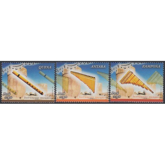 Perú 1612/14 2007 Instrumentos musicales Quena Antara Zampoña MNH