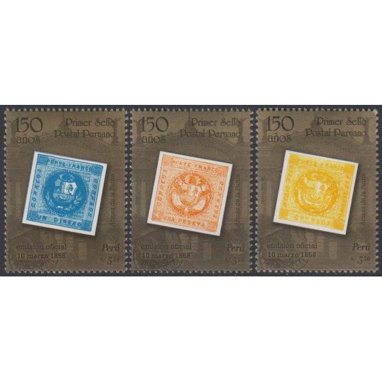 Perú 1718/20 2008 150 Años Primer Sello Postal Peruano MNH Perú 1718/20 2008 150 Años Primer Sello Postal Peruano MNH