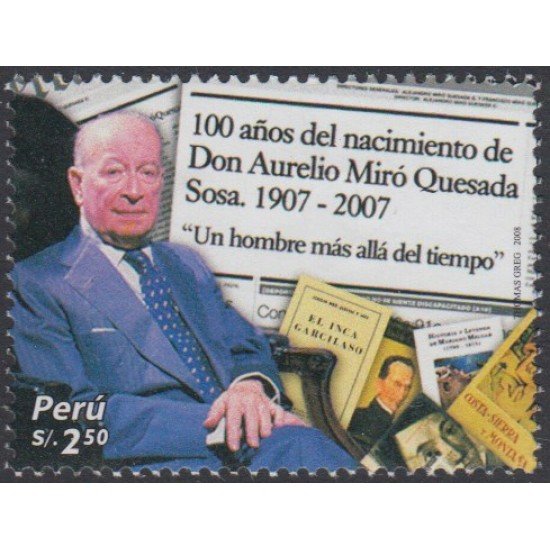 Perú 1739 2008 100 años del nacimiento de Don Aurelio Miró Quesada Sosa MNH Perú 1739 2008 100 años del nacimiento de Don Aurelio Miró Quesada Sosa MNH