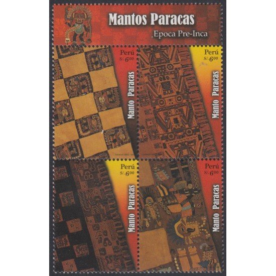 Perú 1767/70 2008 Arte precolombino Mantos Paracas MNH Perú 1767/70 2008 Arte precolombino Mantos Paracas MNH