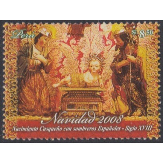 Perú 1774 2008 Navidad Nacimiento Cusqueño con sombreros de españoles MNH Perú 1774 2008 Navidad Nacimiento Cusqueño con sombreros de españoles MNH