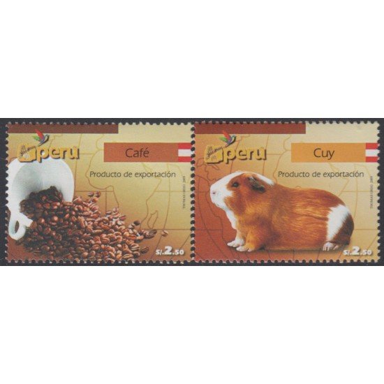 Perú 1829/30 2009 Producto de exportación fauna Cuy MNH Perú 1829/30 2009 Producto de exportación fauna Cuy MNH