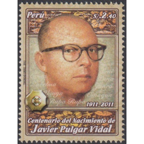 Perú 1896 2011 Centenario del nacimiento de Javier Pulgar Cedal MNH Perú 1896 2011 Centenario del nacimiento de Javier Pulgar Cedal MNH