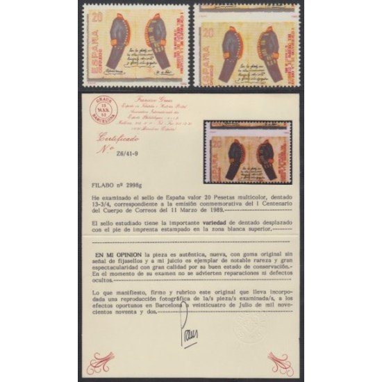 España Spain Variedad 2998g 1989 I Cent. Cuerpo de Correos Uniformes MHN